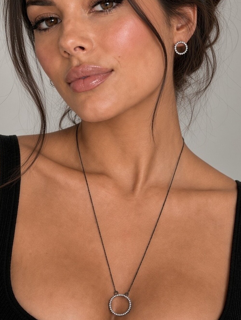 Crystal Circle Necklace & Earrings Set – Gunmetal